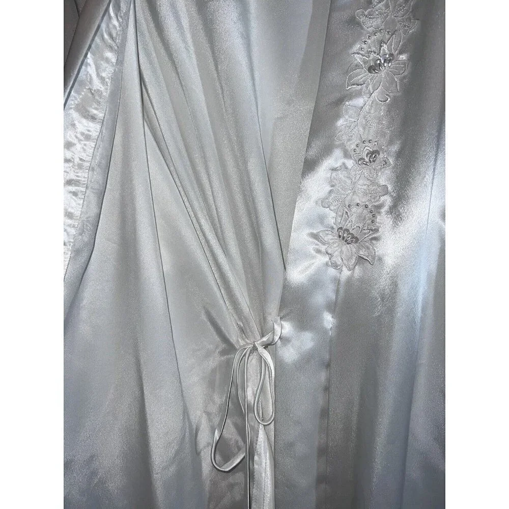 Vintage CALIFORNIA DINASTY White Satin Sexy Bridal Kimono Robe Embellished
